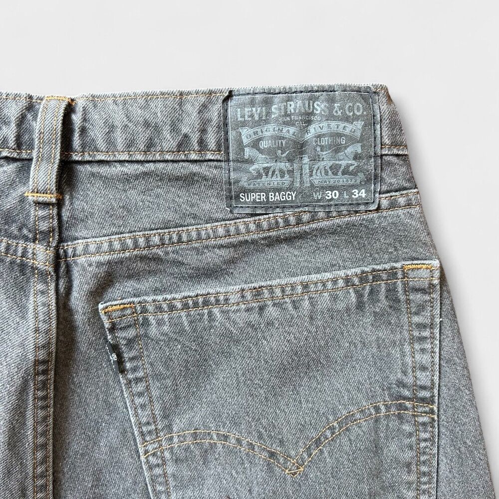 Levi's Super Baggy Denim Jeans 30x34 Gray Drawstring Skater Wide Leg Loose 90s - Picture 9 of 10